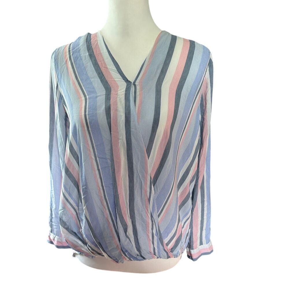 Cynthia Rowley Long Sleeve Top Blue White Pink Medium